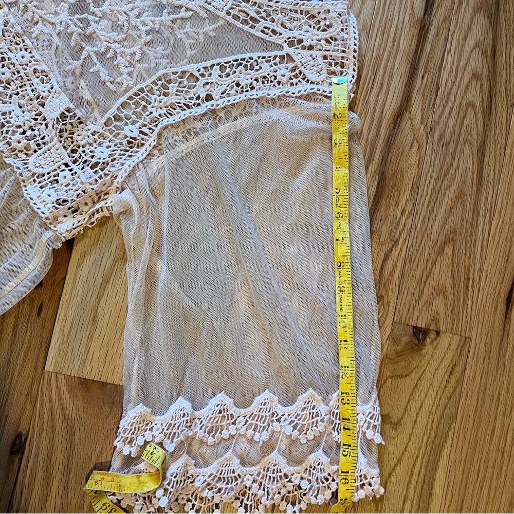 Pink Melo Sheer Embroidered Lace Peasant Top - Blush - Picture 10 of 10